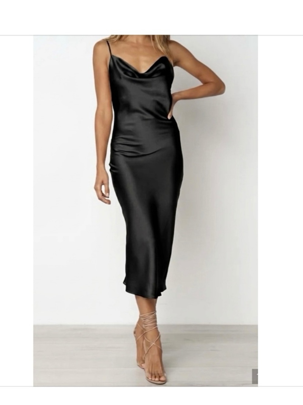 Petal & Pup Persia Satin Cowl Neck Midi Sleath Slip Dress Black Size 14